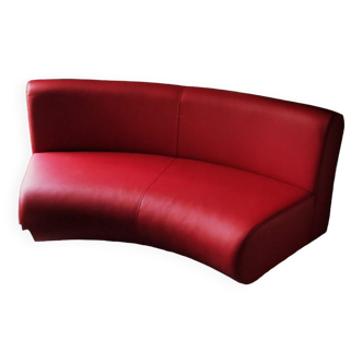 Rounded sofa 2 places imitation red leather