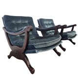 Set of 2 vintage blue armchairs / chairs / seats