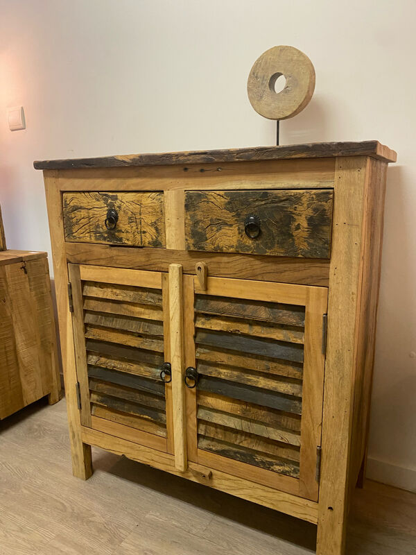 Buffet persiennes bois exotique recyclé