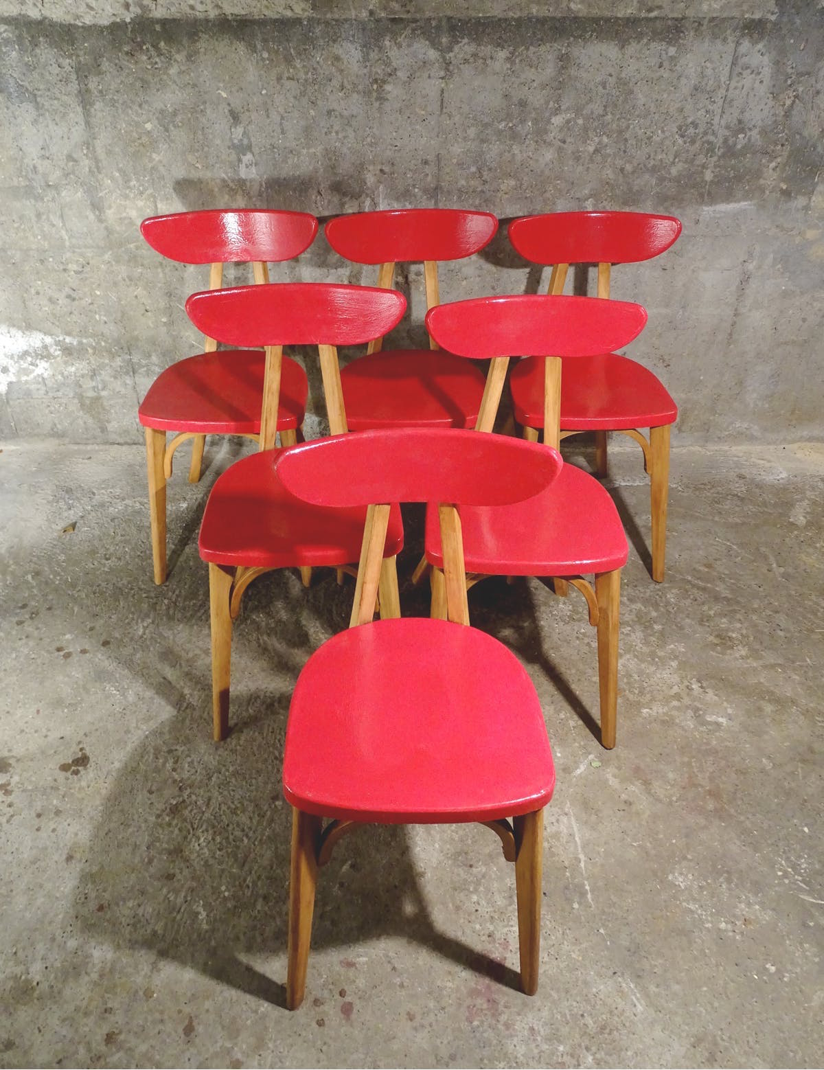 Lot de 6 chaises bistrot vintage 1955 " banane"