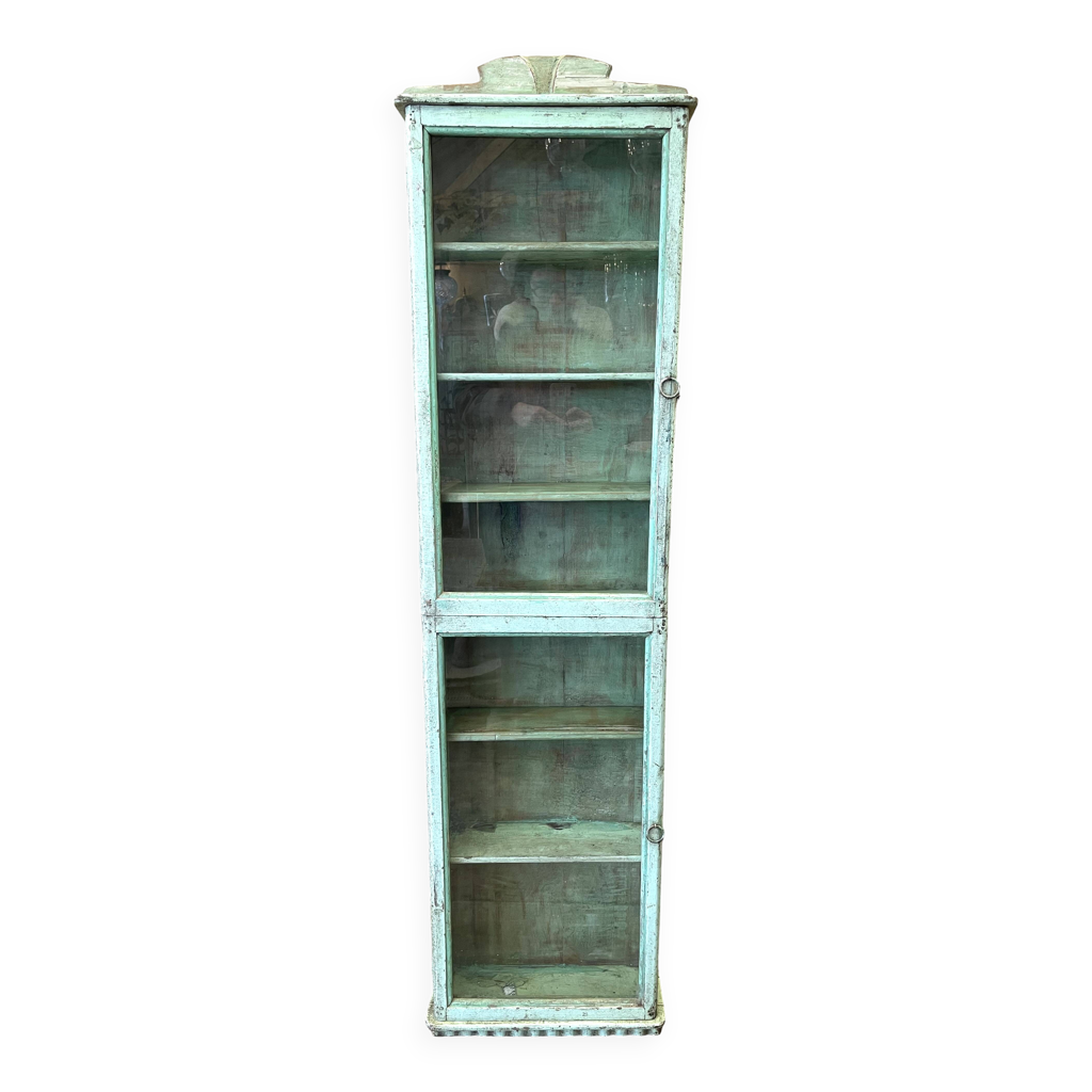 Petite vitrine en bois laqué vert | Selency