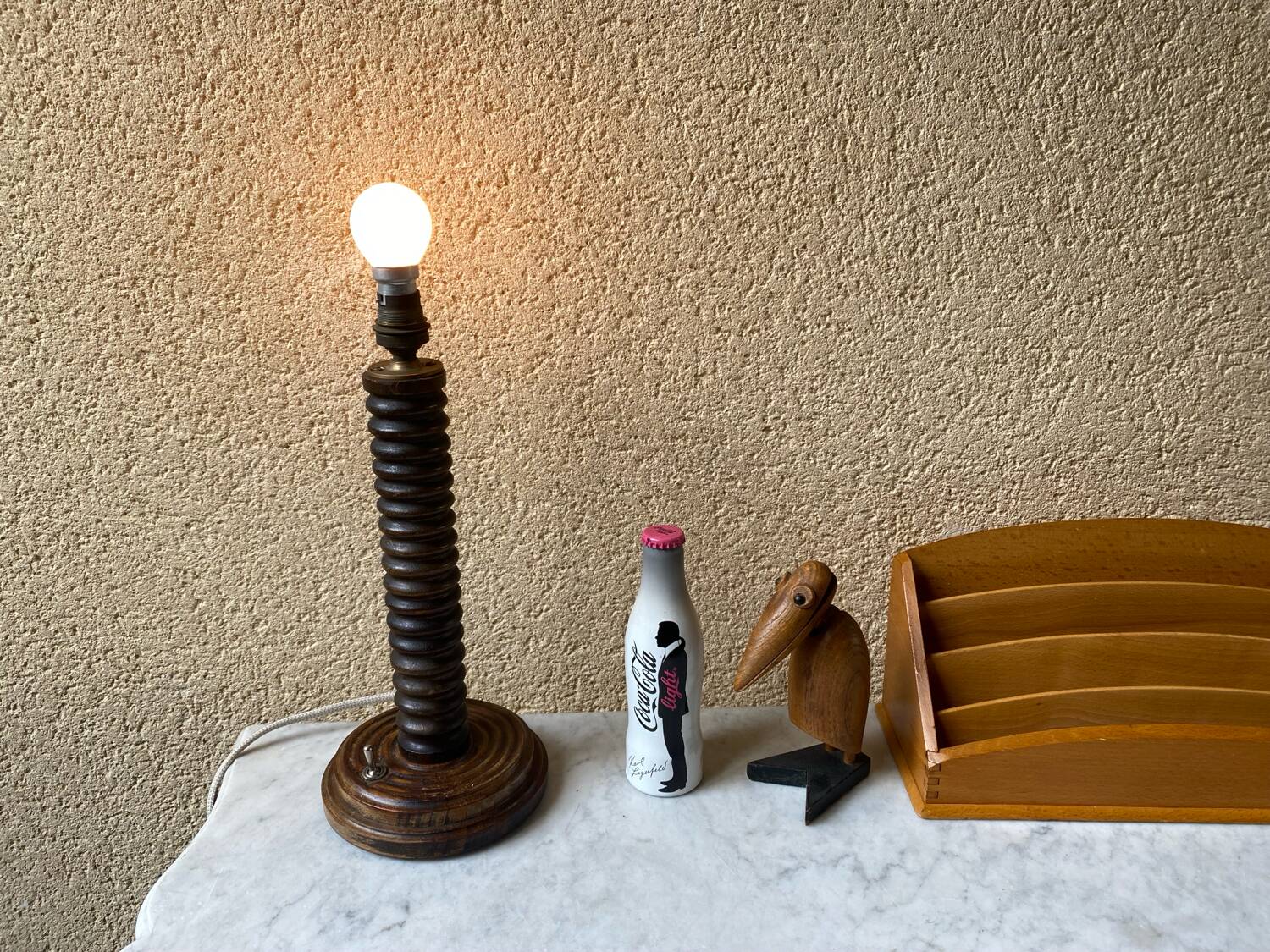 Vintage turned wooden lamp from the 1960s in the style of Charles Dudouyt.