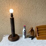 Vintage turned wooden lamp from the 1960s in the style of Charles Dudouyt.