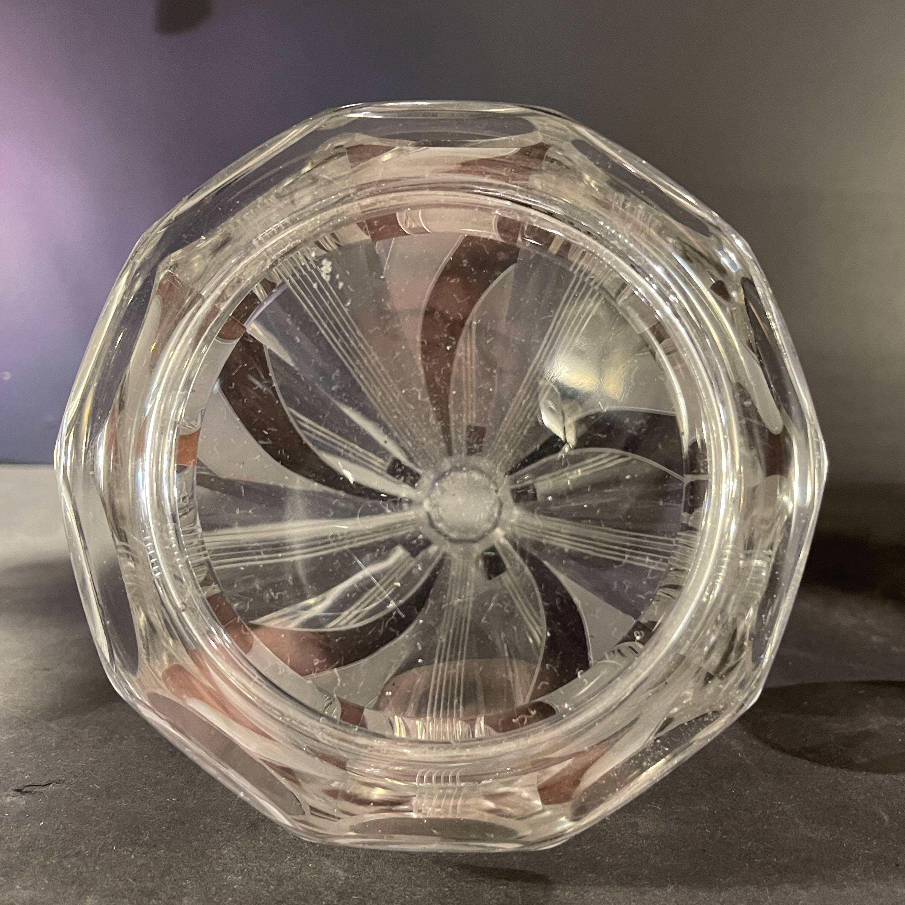 Art deco liqueur set, carafe & 6 glasses, cut double crystal, cubist decor, karl palda