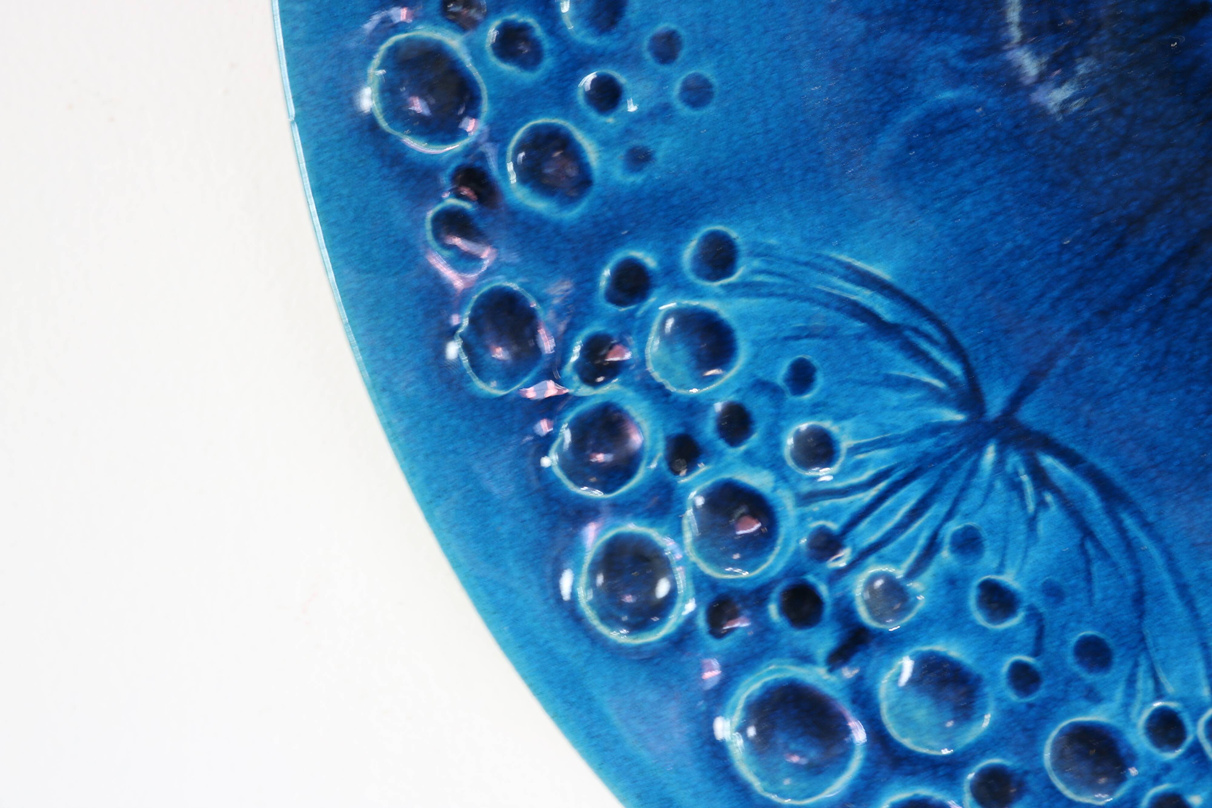 Danish mid-century blue turquoise large ceramic plate by H.A. Kahler