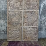 Screen - decorative panel in 3 wings - metal and wood rosettes