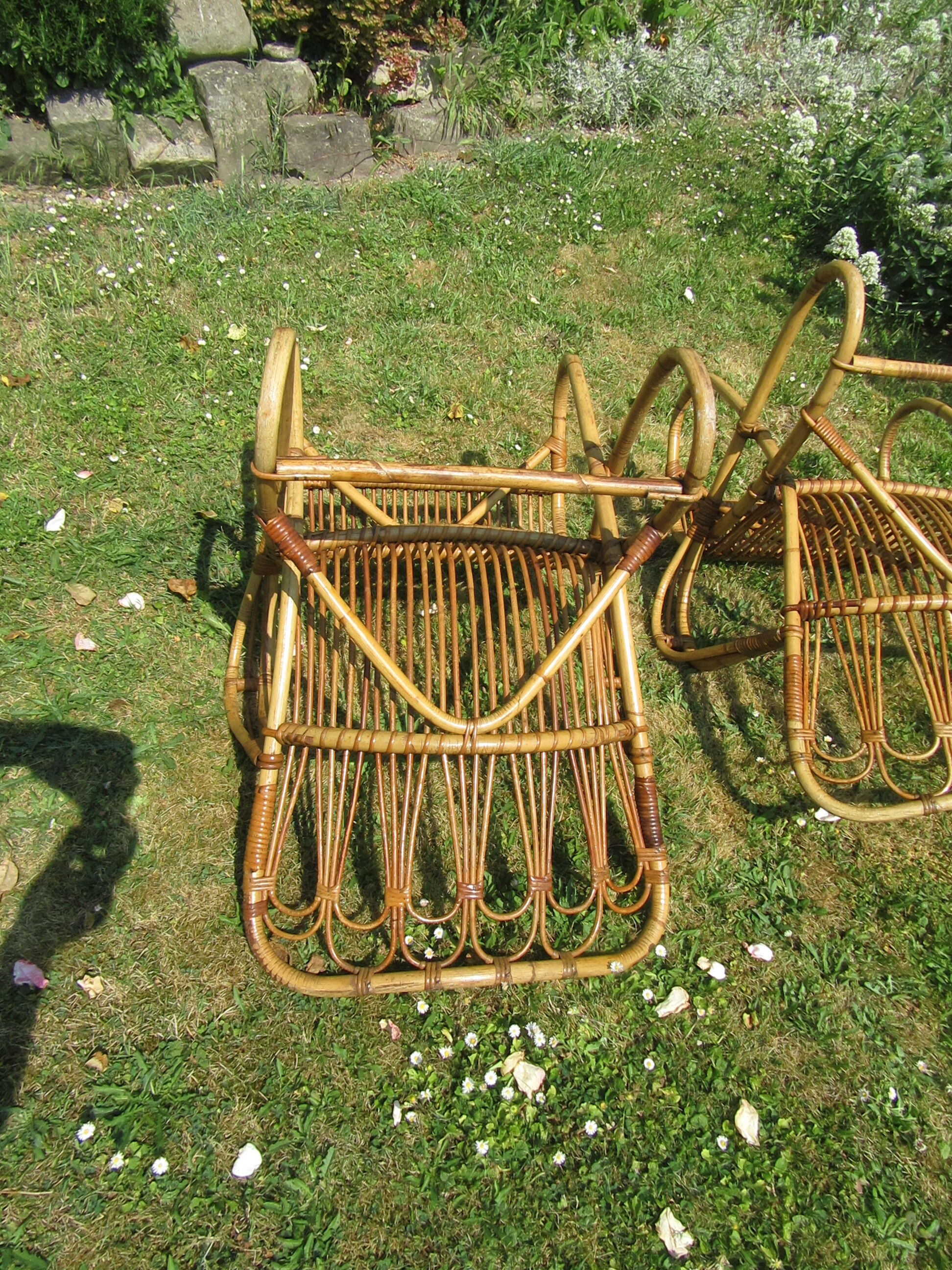 Pair vintage rattan armchairs