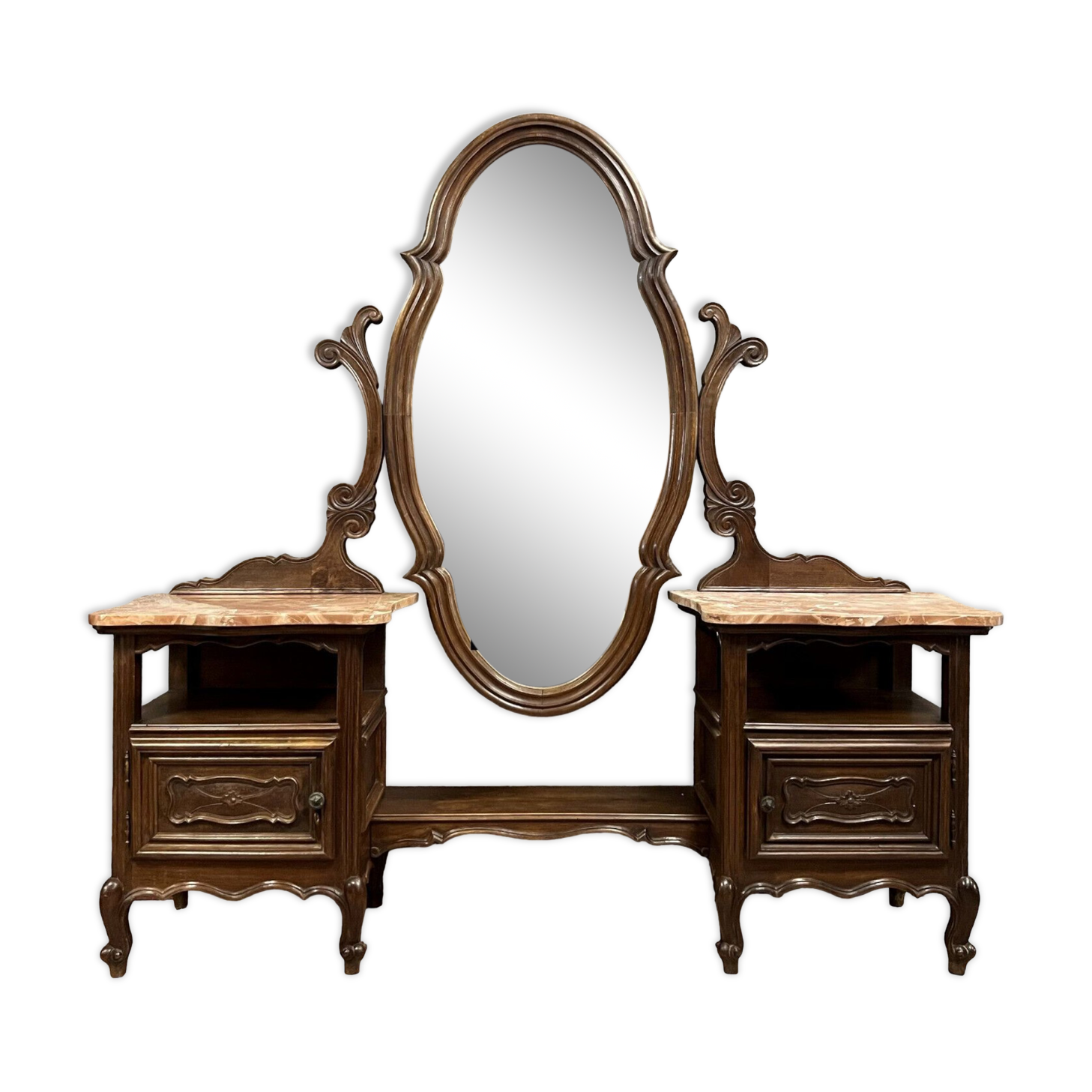 Coiffeuse psyché Louis XV Baroque en noyer vers 1850-1880