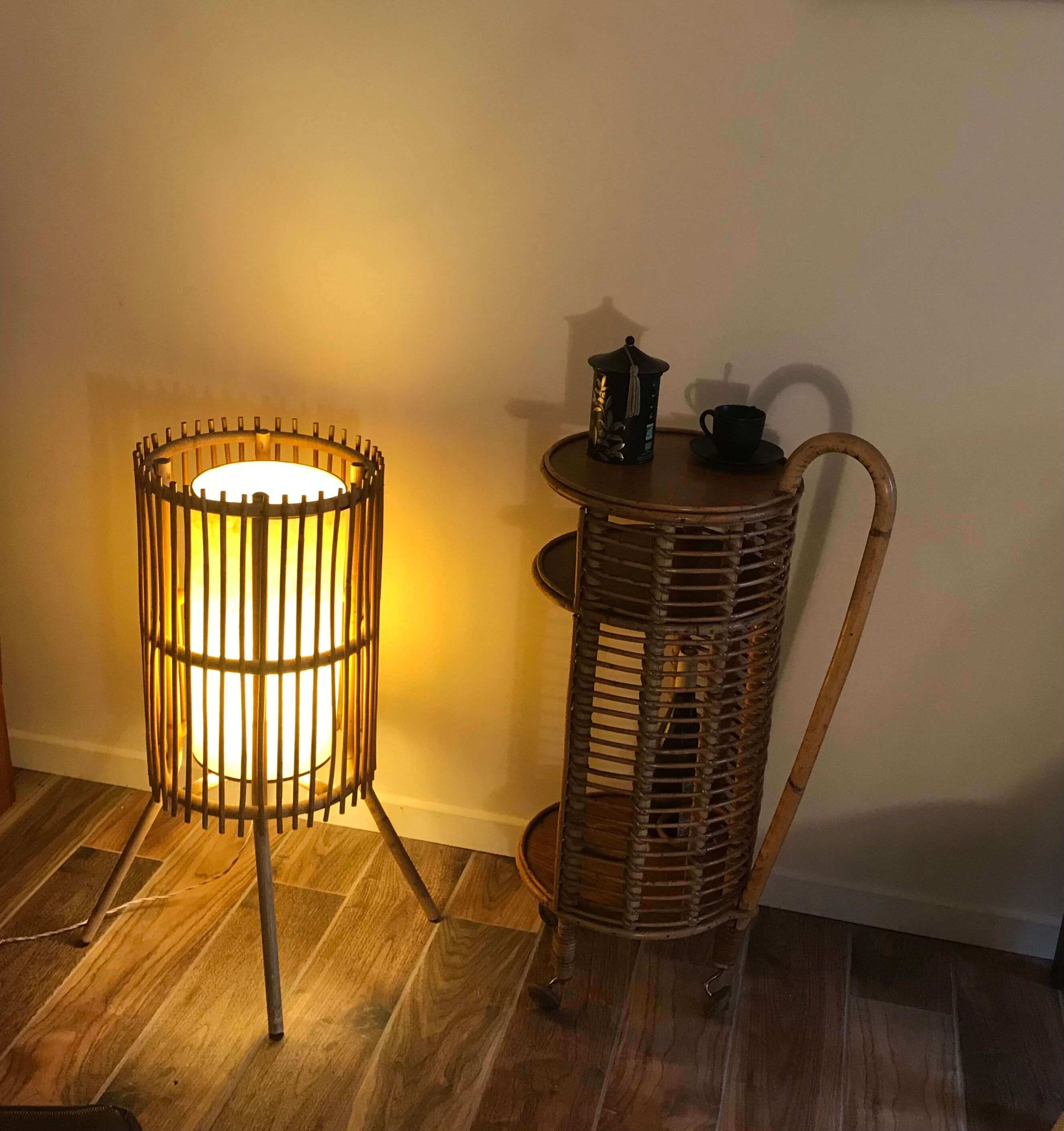 Rattan floor lamp 50s/60s