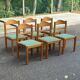 Set of 6 vintage solid wood chairs — Green fabric seats