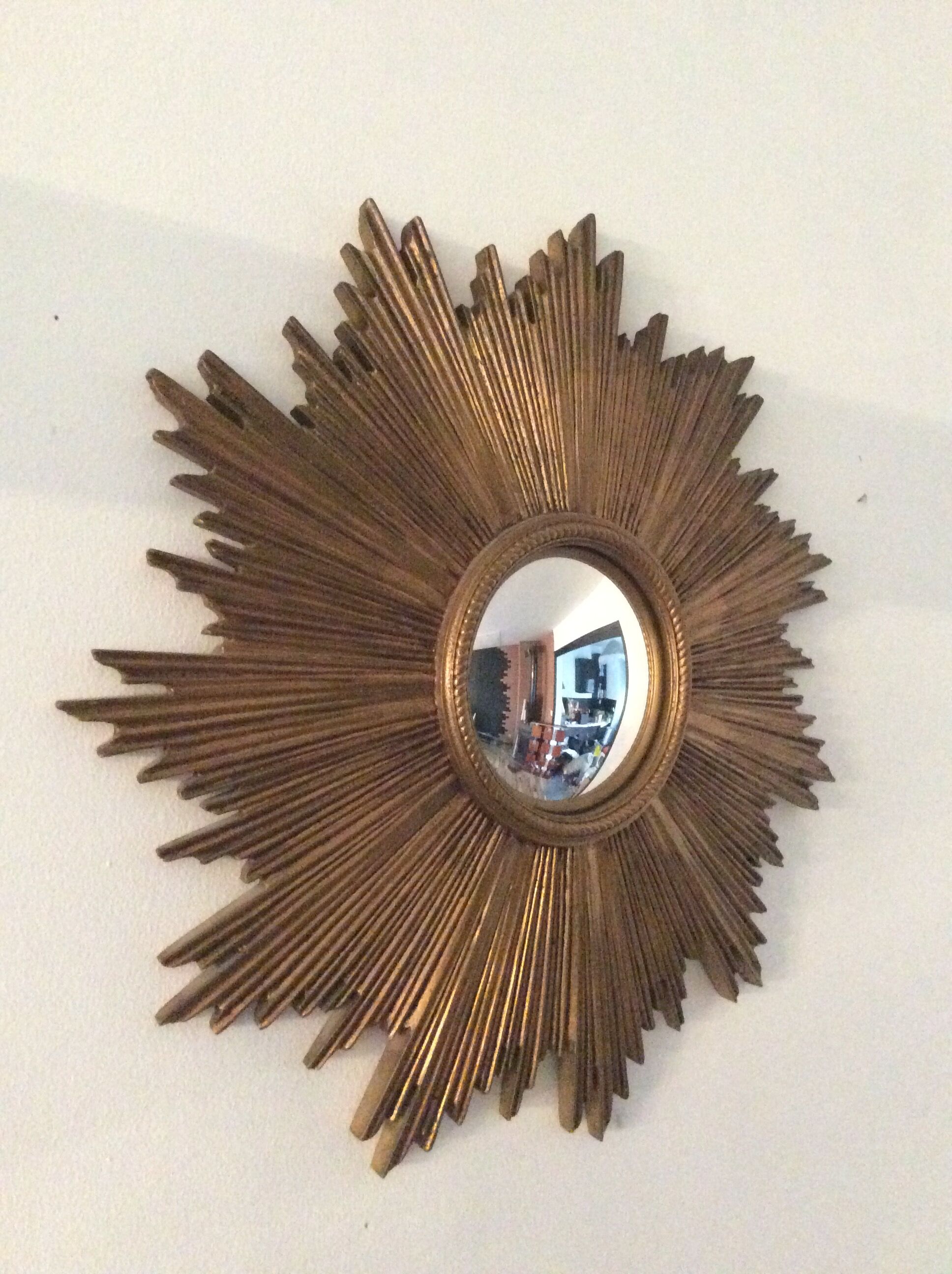 Golden wooden witch eye sun mirror, 60s