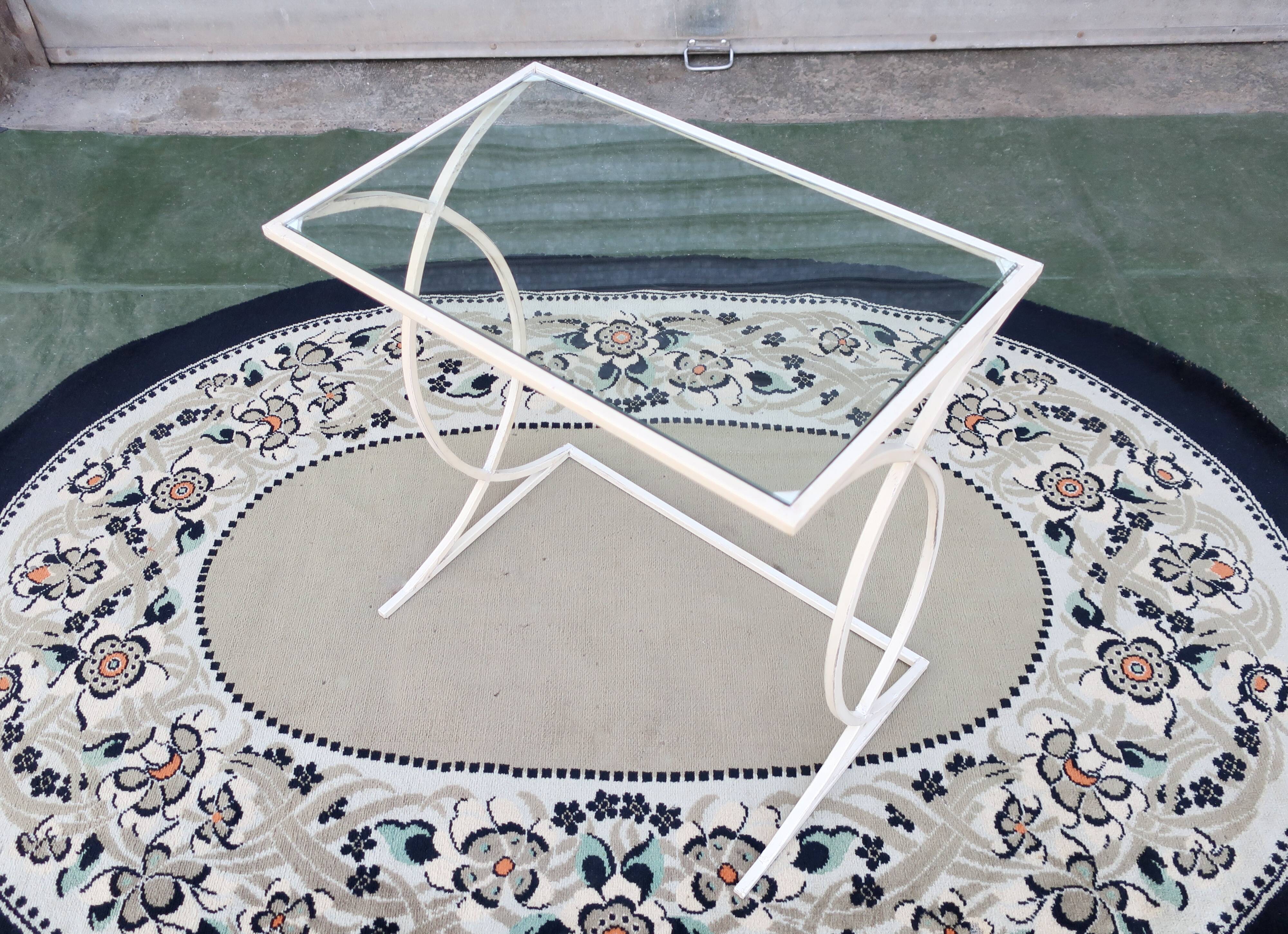 Side table, Small Art Deco Console in White Lacquered Metal, circa 1940