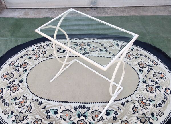 Bout de canapé, Petite Console Art Déco en Métal laqué Blanc, vers 1940