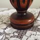 French Mid Century Round Turned Wood Grooved Table Lamp Map Detail Shade