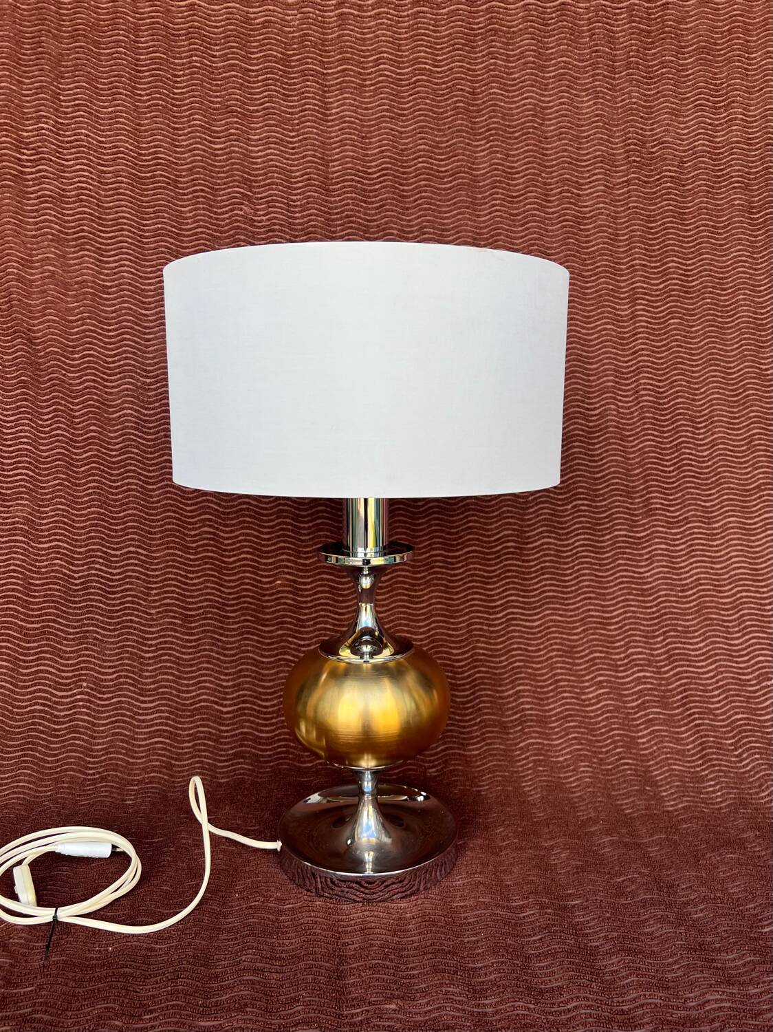 VINTAGE 1970 LARGE FORMAT LAMP CHROME BASE 1 BRUSHED ALUMINIUM BALL DO
