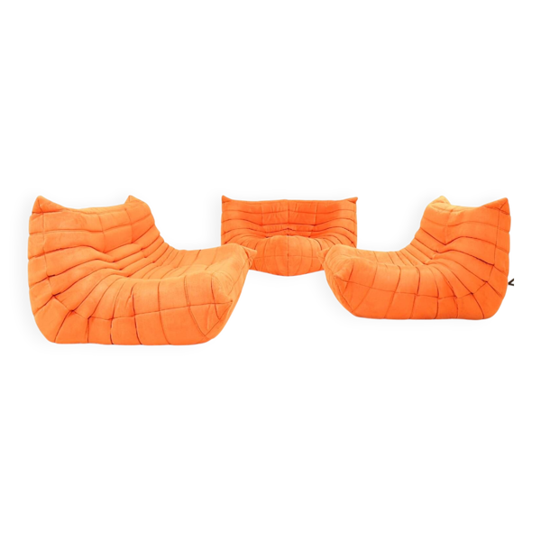 Togo set sofa and armchairs pumpkin orange 3 pieces no label