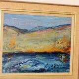 Mid-century oil painting on canvas "Landscape" - Vintage and printed