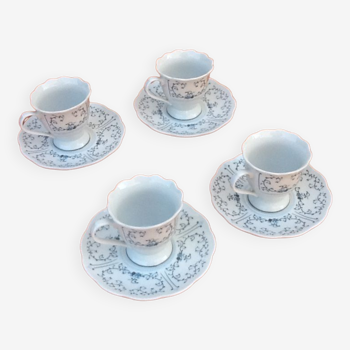 4 Cups / Saucers (shower foot) Coffee Porcelain arabesque décor / flowers