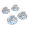 4 tasses soucoupes pied douche à café porcelaine décor arabesques / fleurs