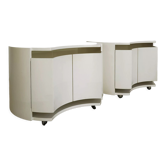 Pair of white lacquered wooden bedside tables by Simon Gavina, 1970s.