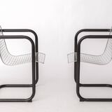 Pair of Vintage Metal Armchairs – Chrome Wire Mesh – Italy 1980s