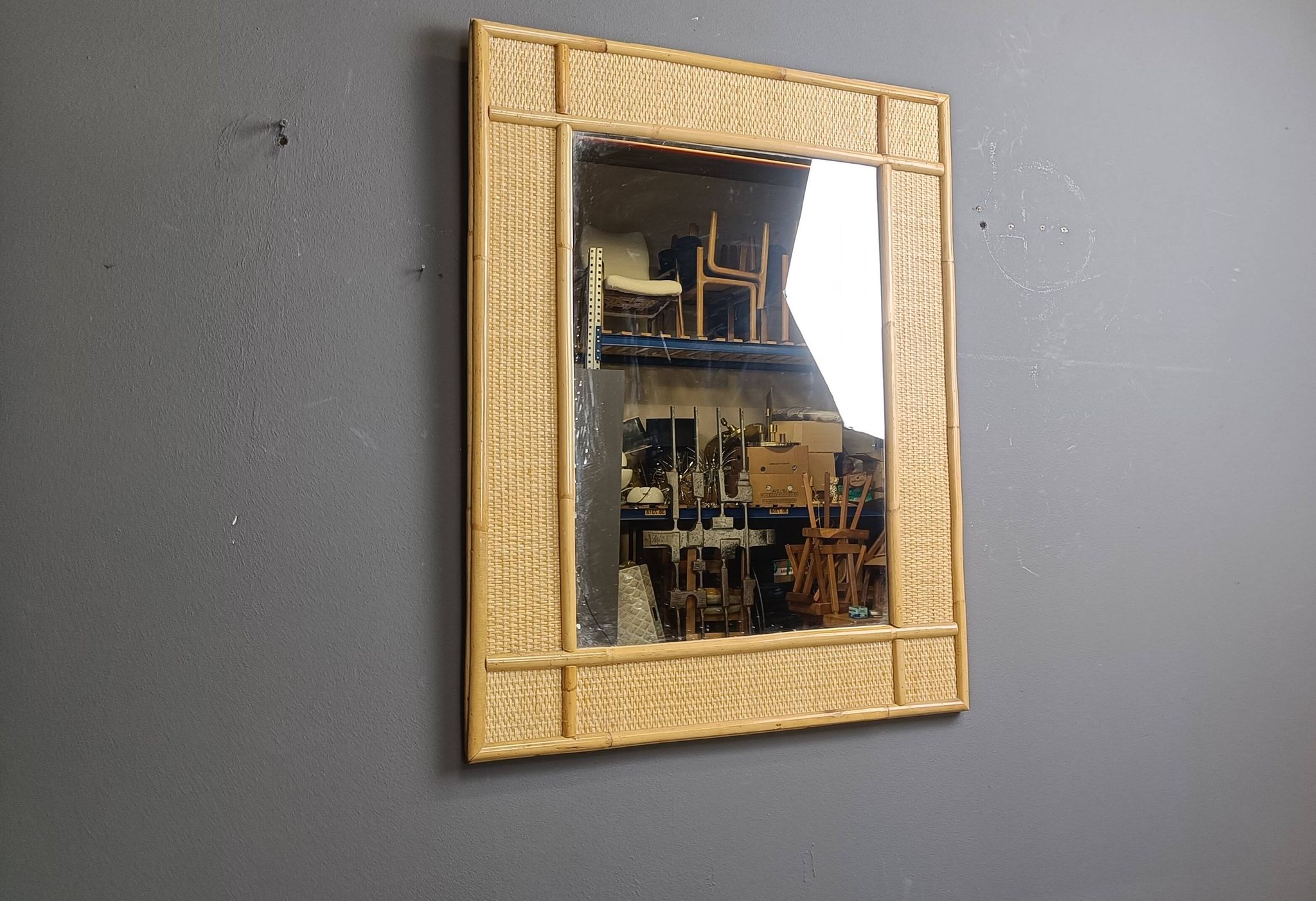 Mid century bamboo mirror by Dal Vera, 1960s