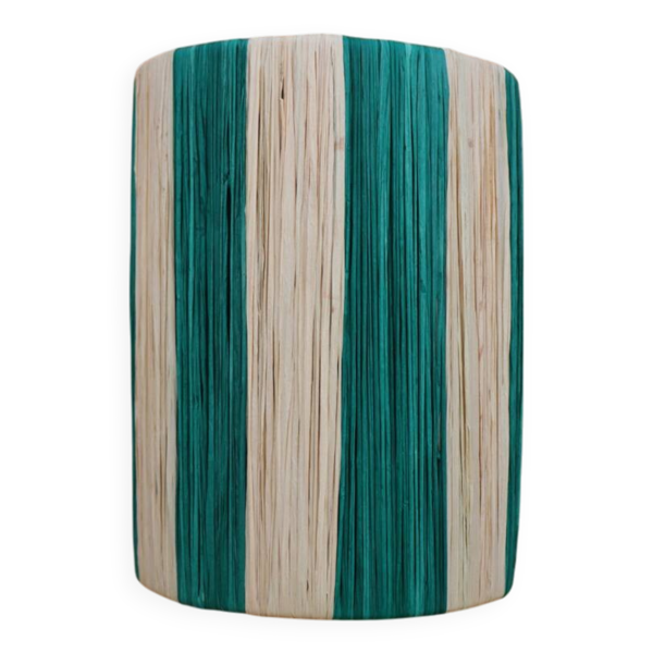 Applique murale rayé vert sapin et beige en raphia naturel