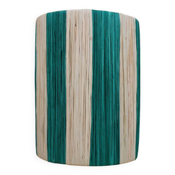 Fir green and beige striped wall light in natural raffia