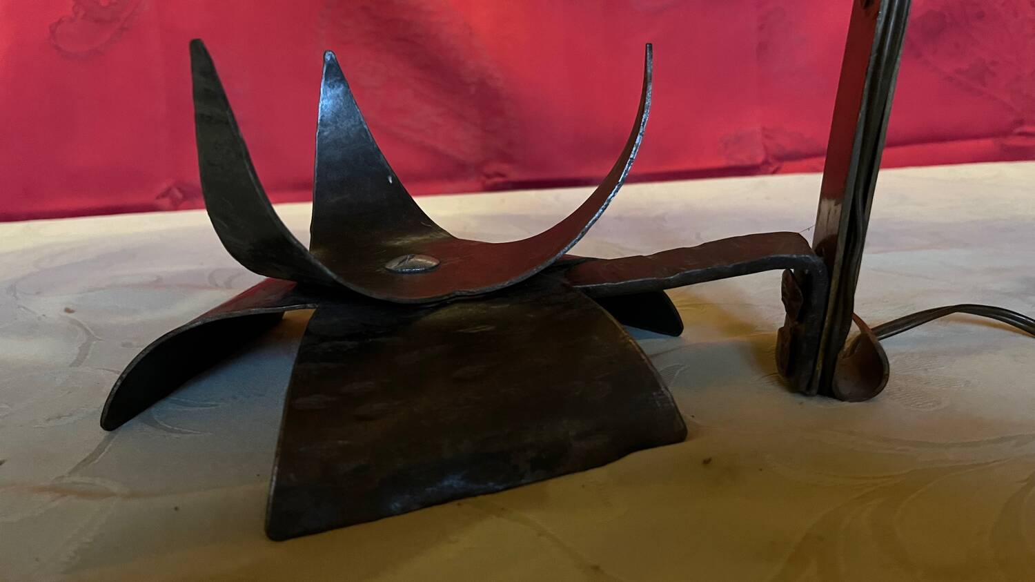 Vintage wrought iron burlap table lamp