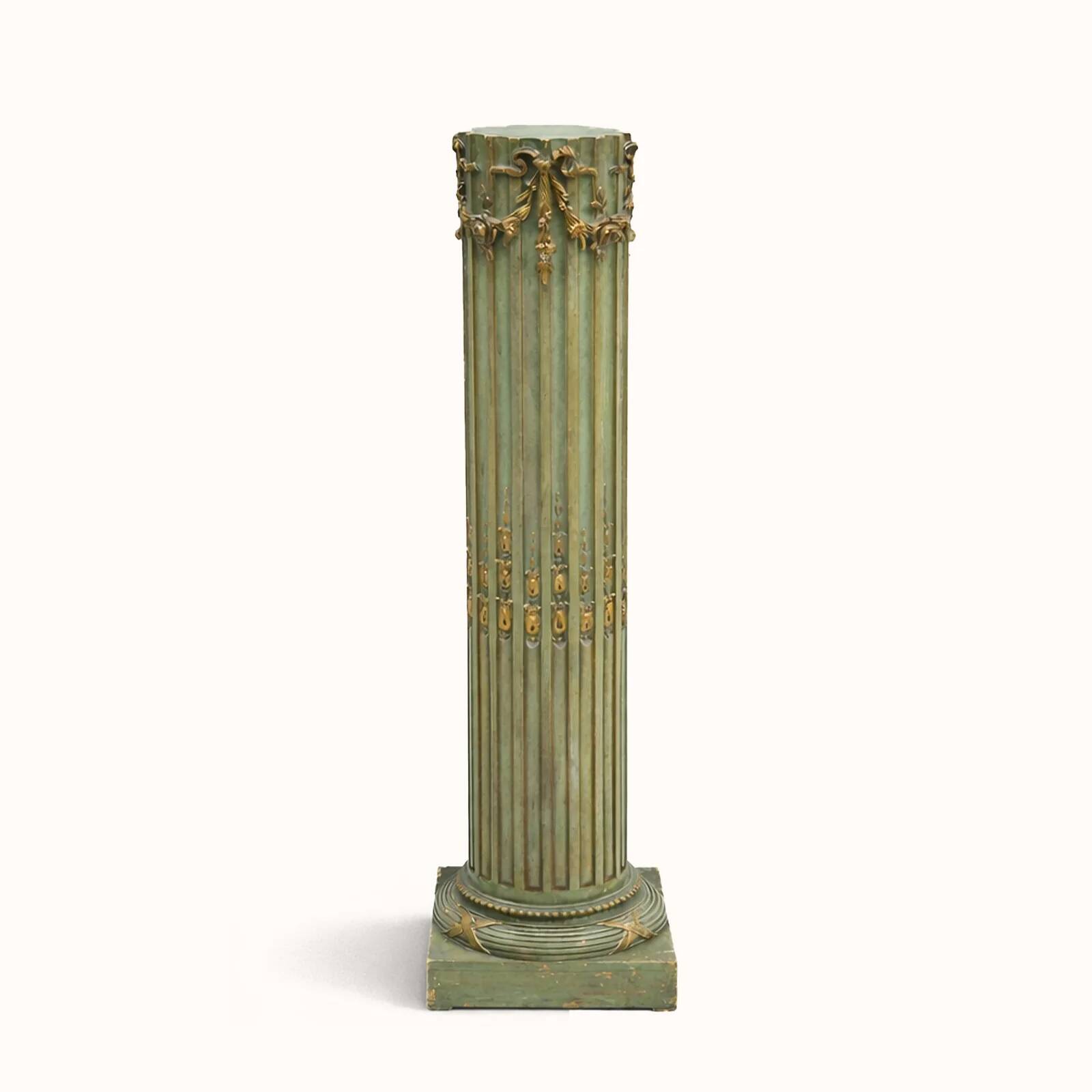 Olive green Louis XVI style pedestal column