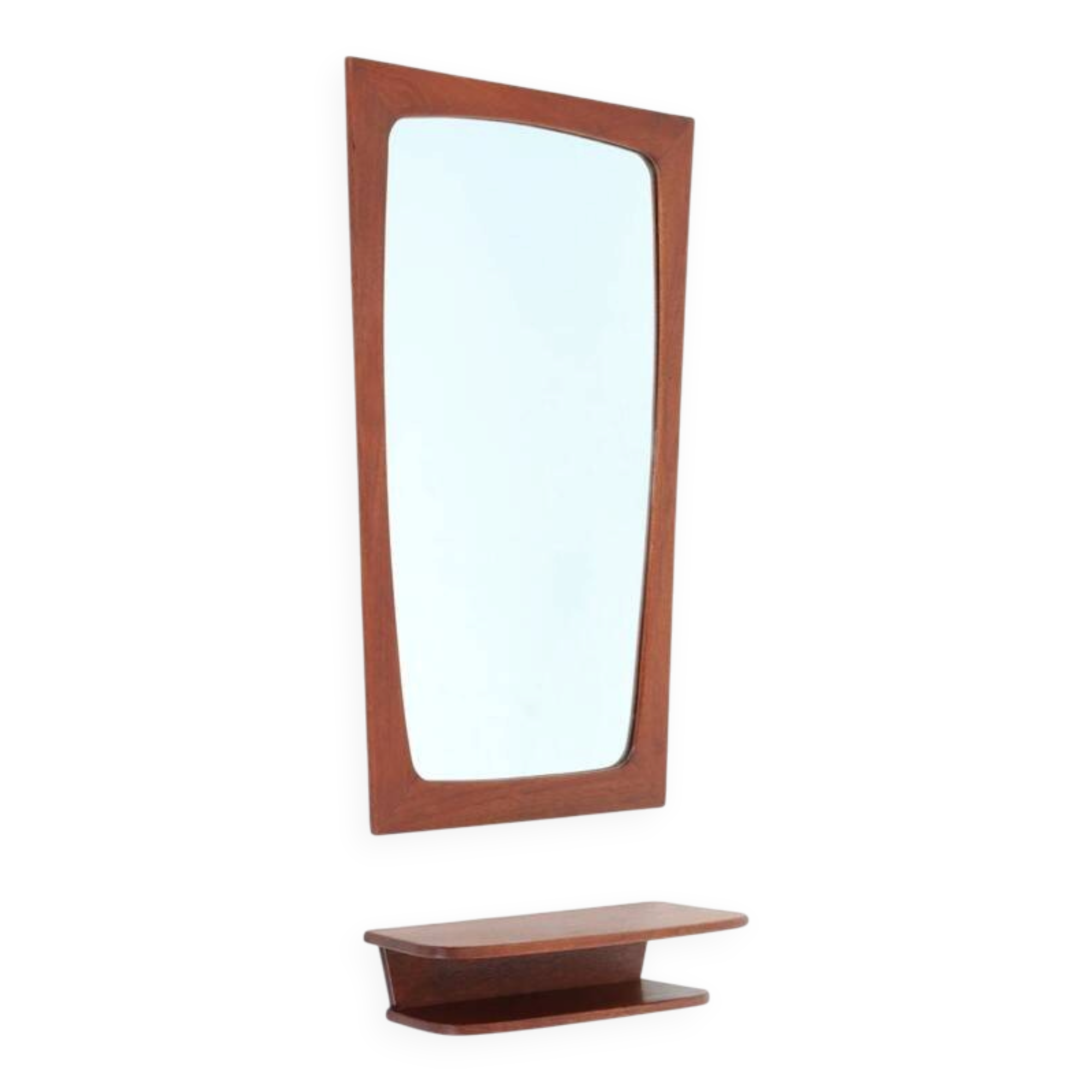 Set consisting of mid-century teak wall mirror and shelf / Danish modern design / 1960s