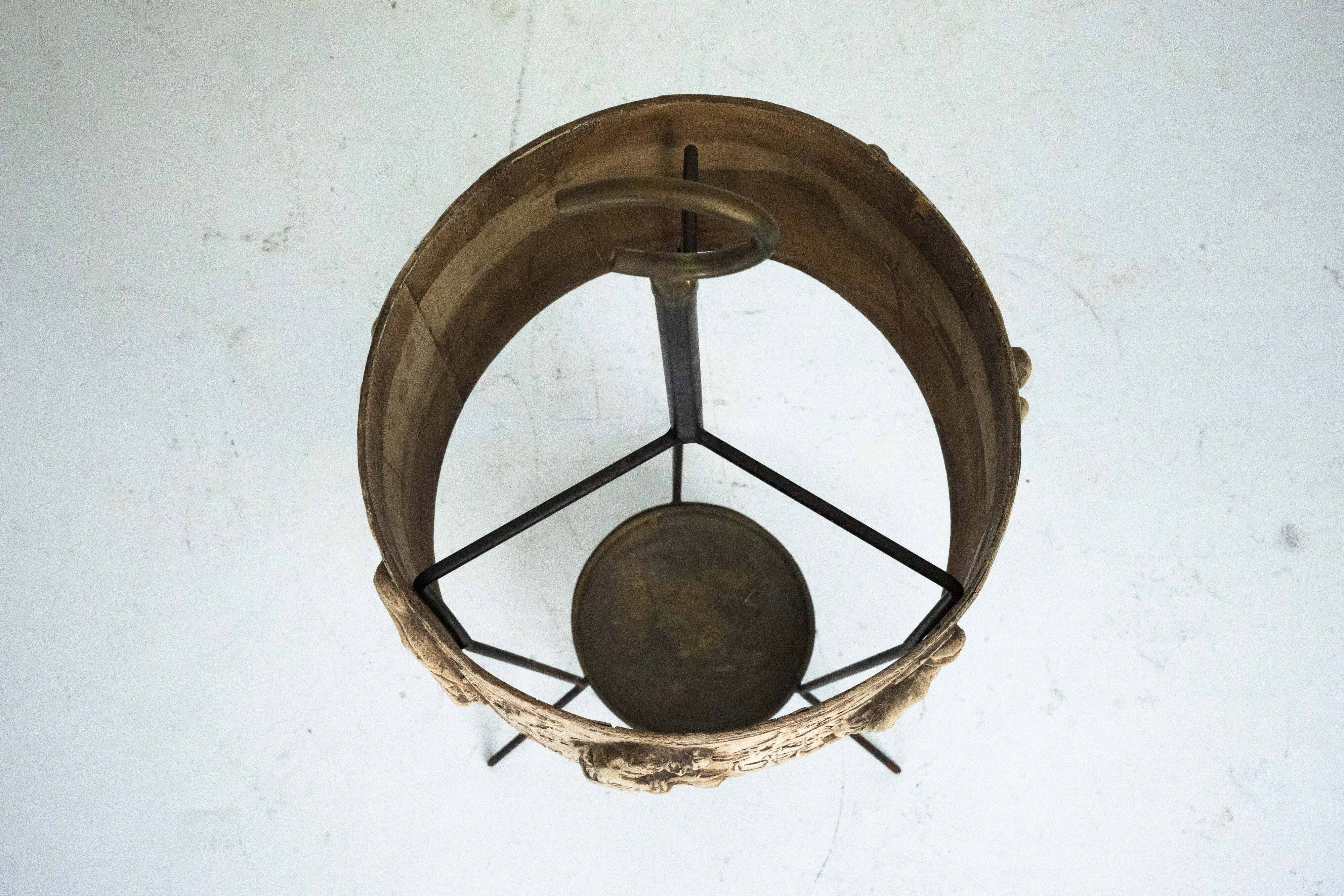 Mid-Century Umbrella Stand in Iron and Brass with Neoclassical Relief, Ital