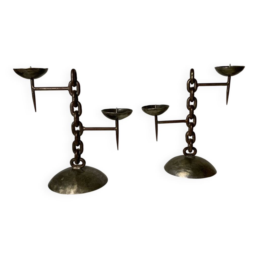Grand Porte-Bougie Tripode en Fer Forgé, 1960s en vente sur