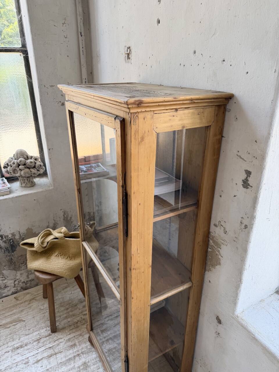 19th-century English pine display cabinet