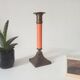 Vintage candlestick in solid gilded brass and orange wood.