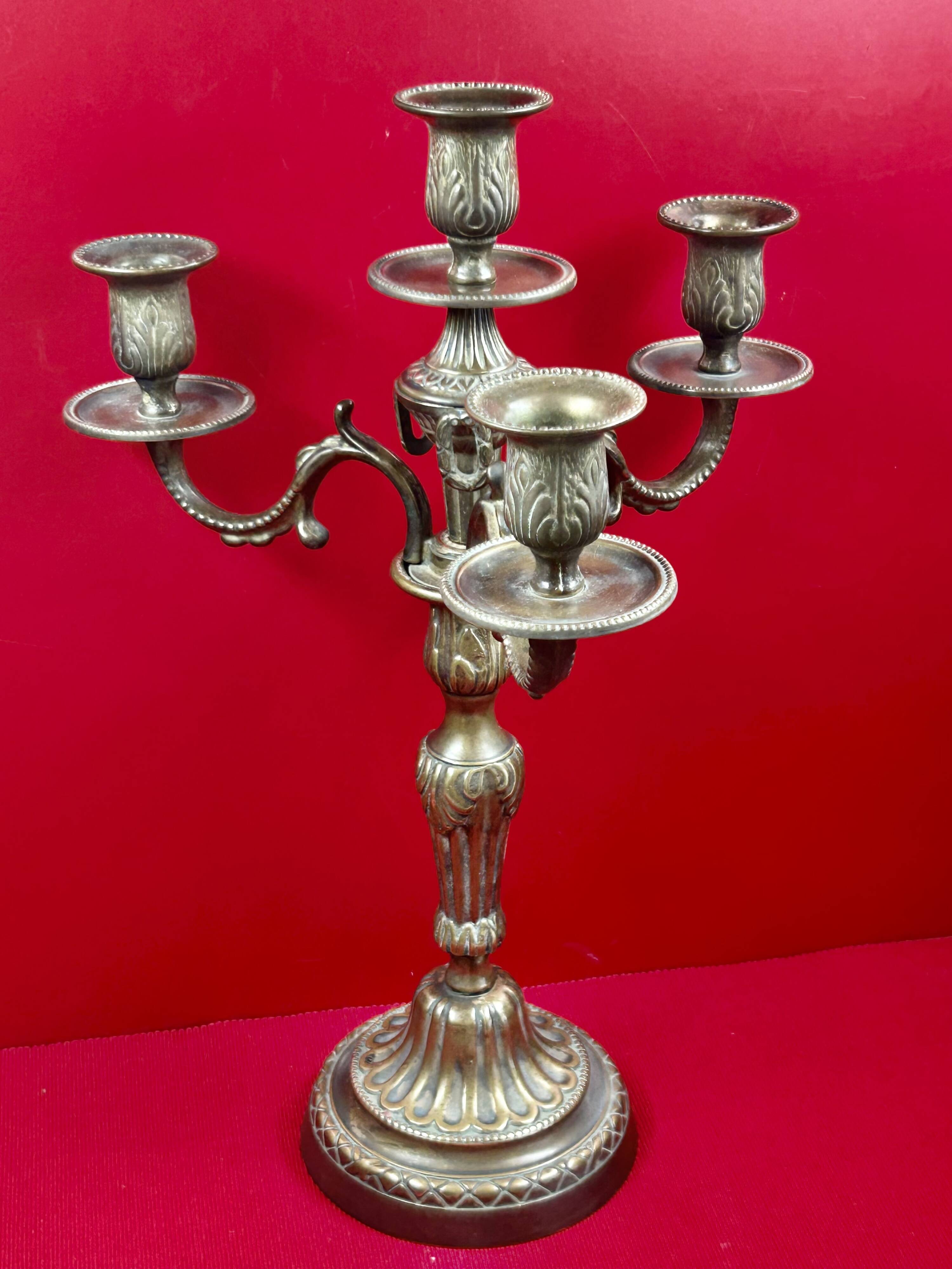 Bronze Candelabrum Chandelier 3 Branches, 4 Lights Louis XVI Style - 40cm