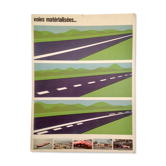 Affiche scolaire prévention routière Antar 1970 Voies matérialisées