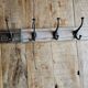 Solid teak coat hook with 4 double cast iron hooks