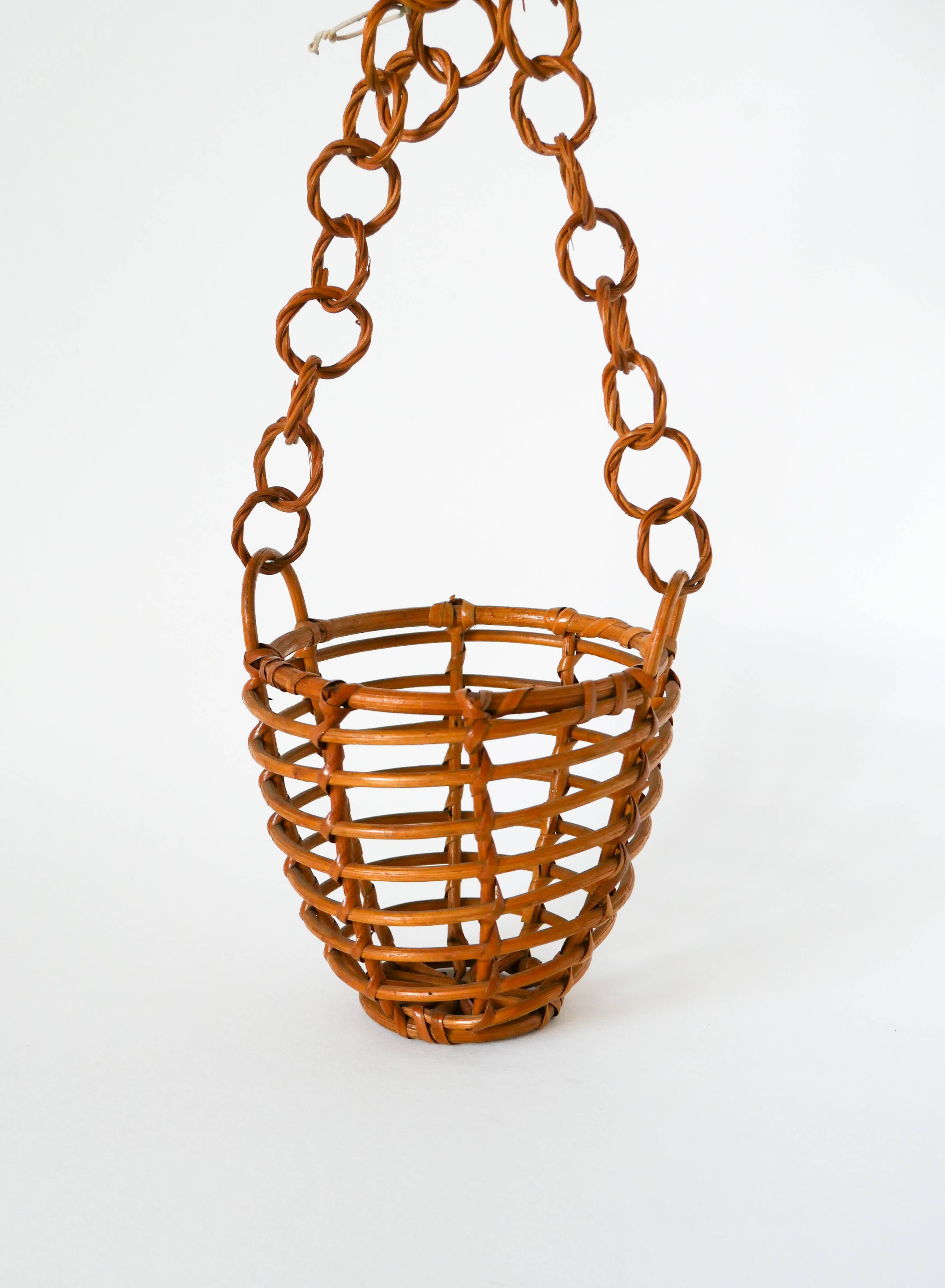 Cache-pot en bois et bambou à suspendre, 1950