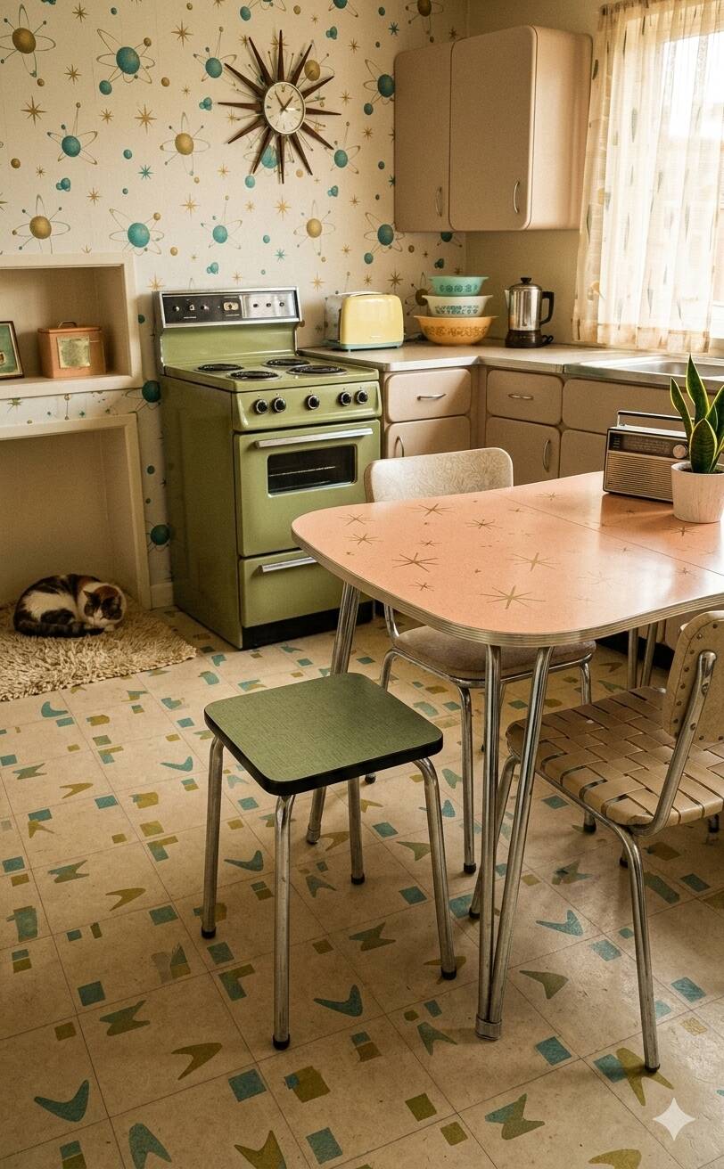 Tabouret Formica vert vintage