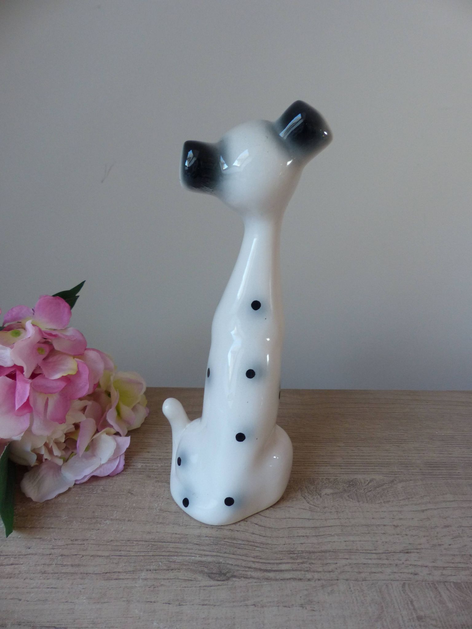 Large romantic ceramic Dalmatian dog figurine from the 1970s,