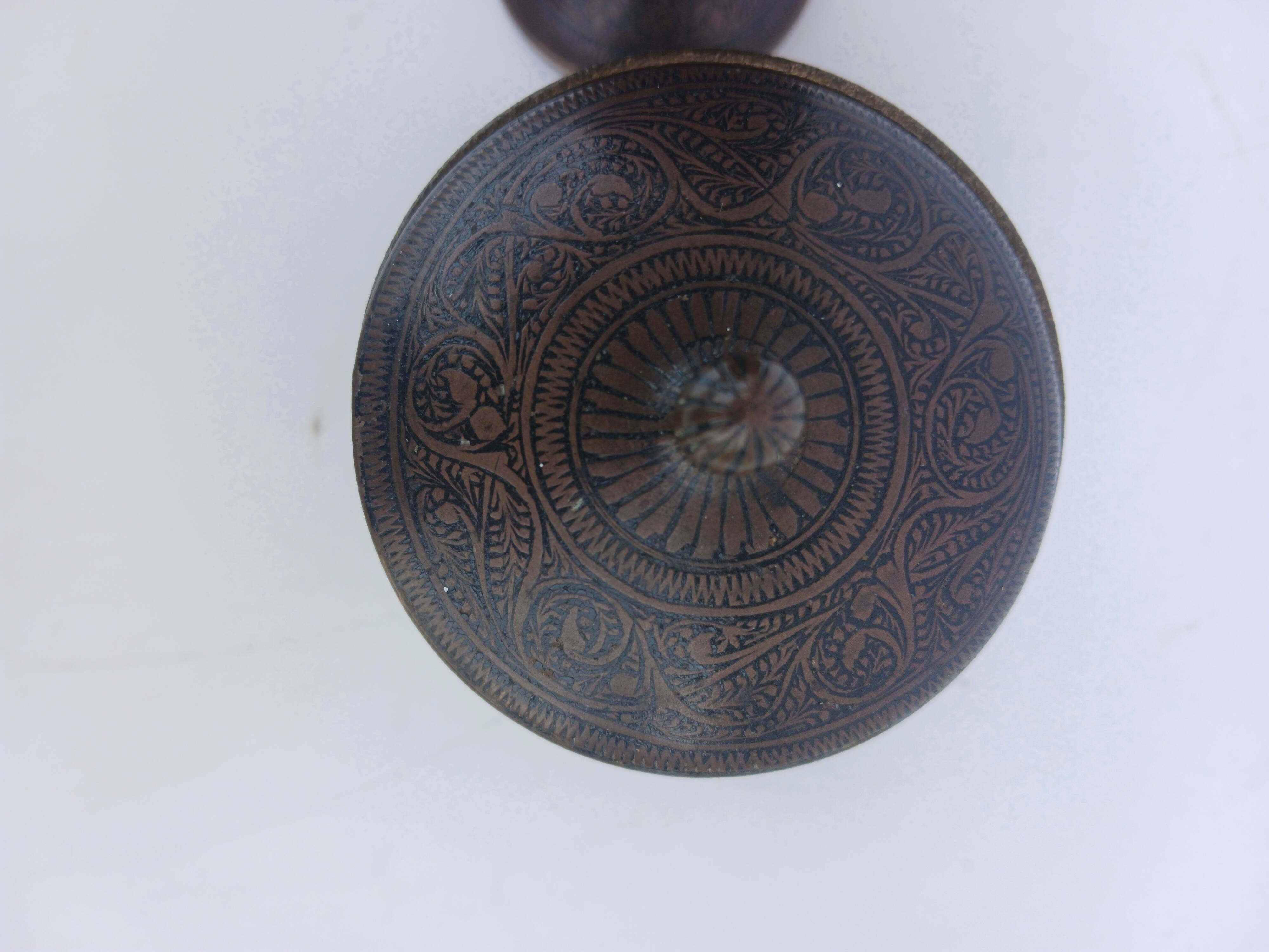 Bronze damasked covered pots Kadjar Afghanistan Persian Islamic art