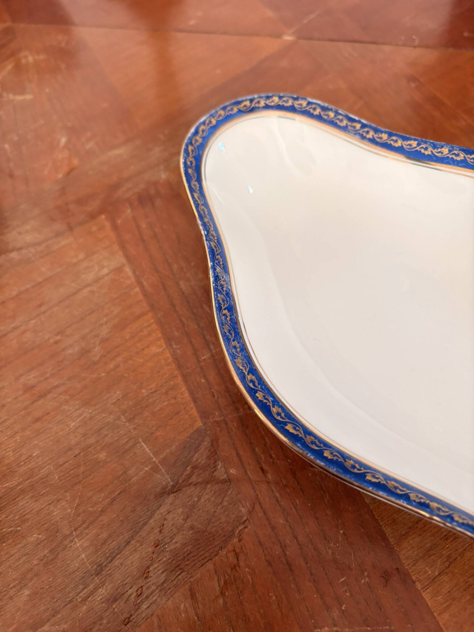 Plate, Ramekin, Salad Bowl 23cm, Limoges Porcelain, Blue and Gold, Betoule