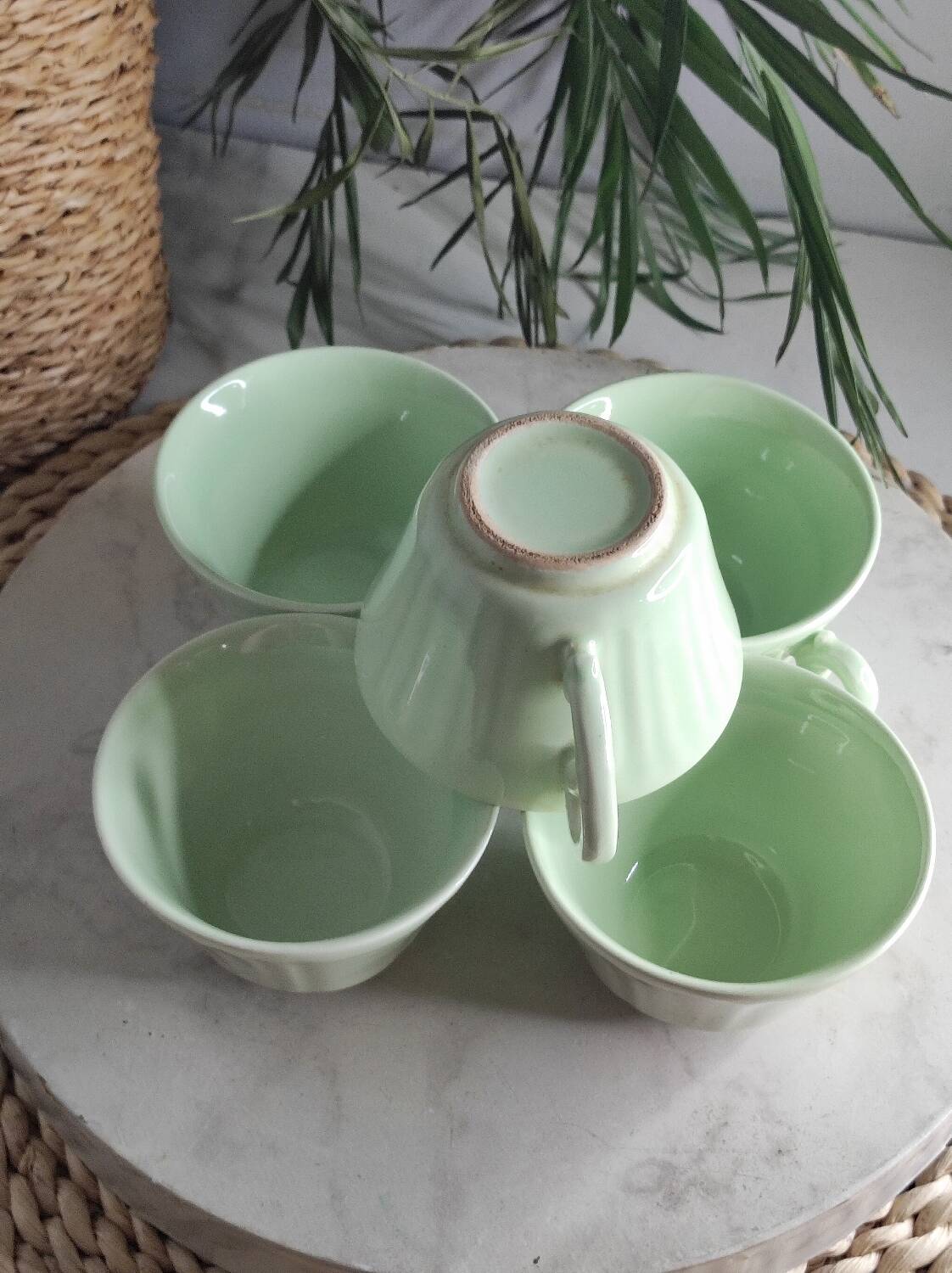 Green ceramic tea set
