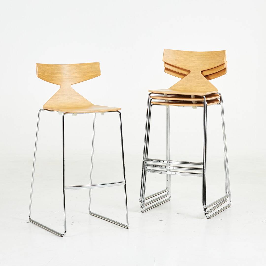"Saya" bar stools by Lievore Altherr Molina for Arper, set of 4, ash and stainless steel, Saya, Italy.