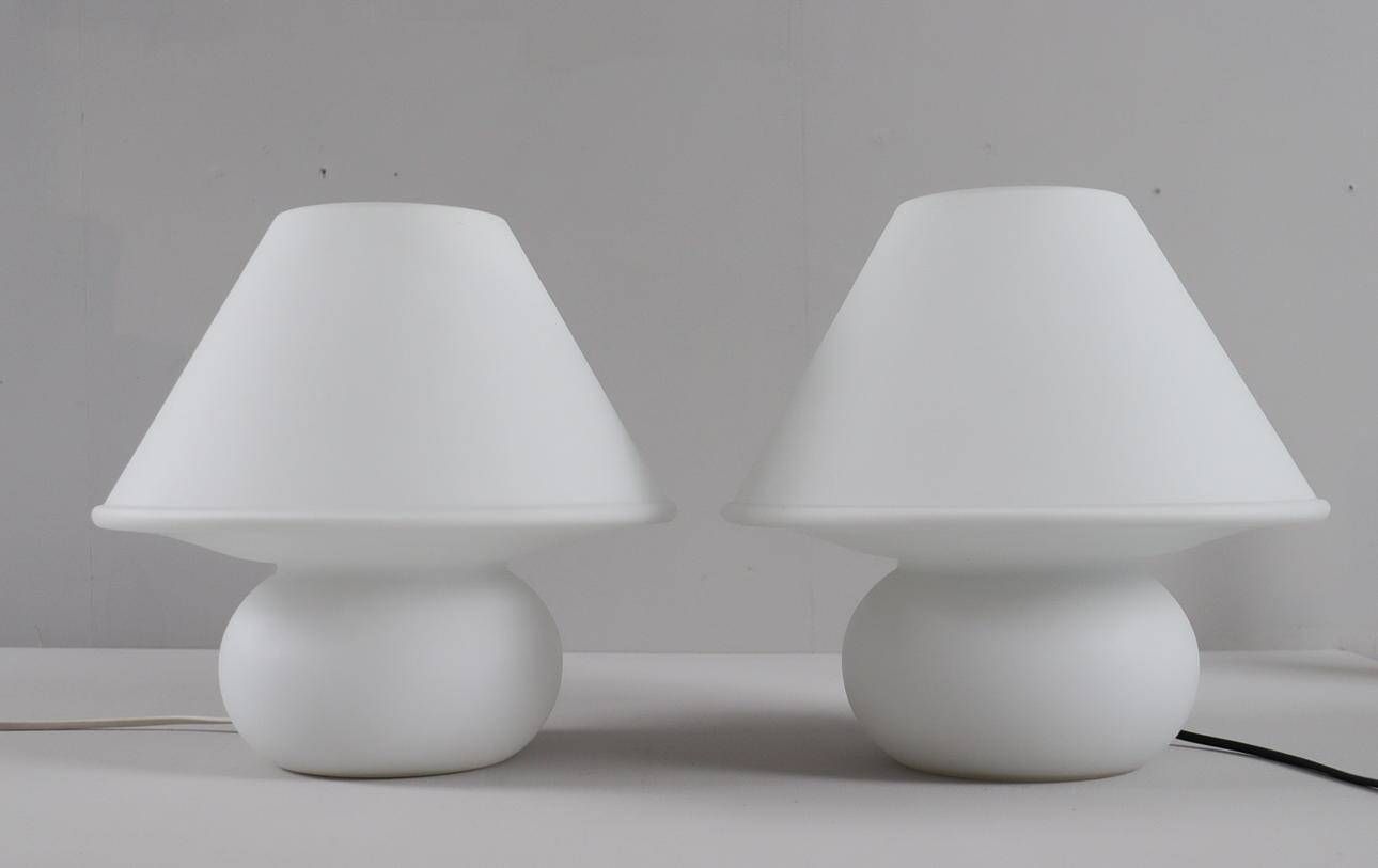 Set of 2 mushroom lamps, opal glass, Glashütte Limburg, Germany, 1970s