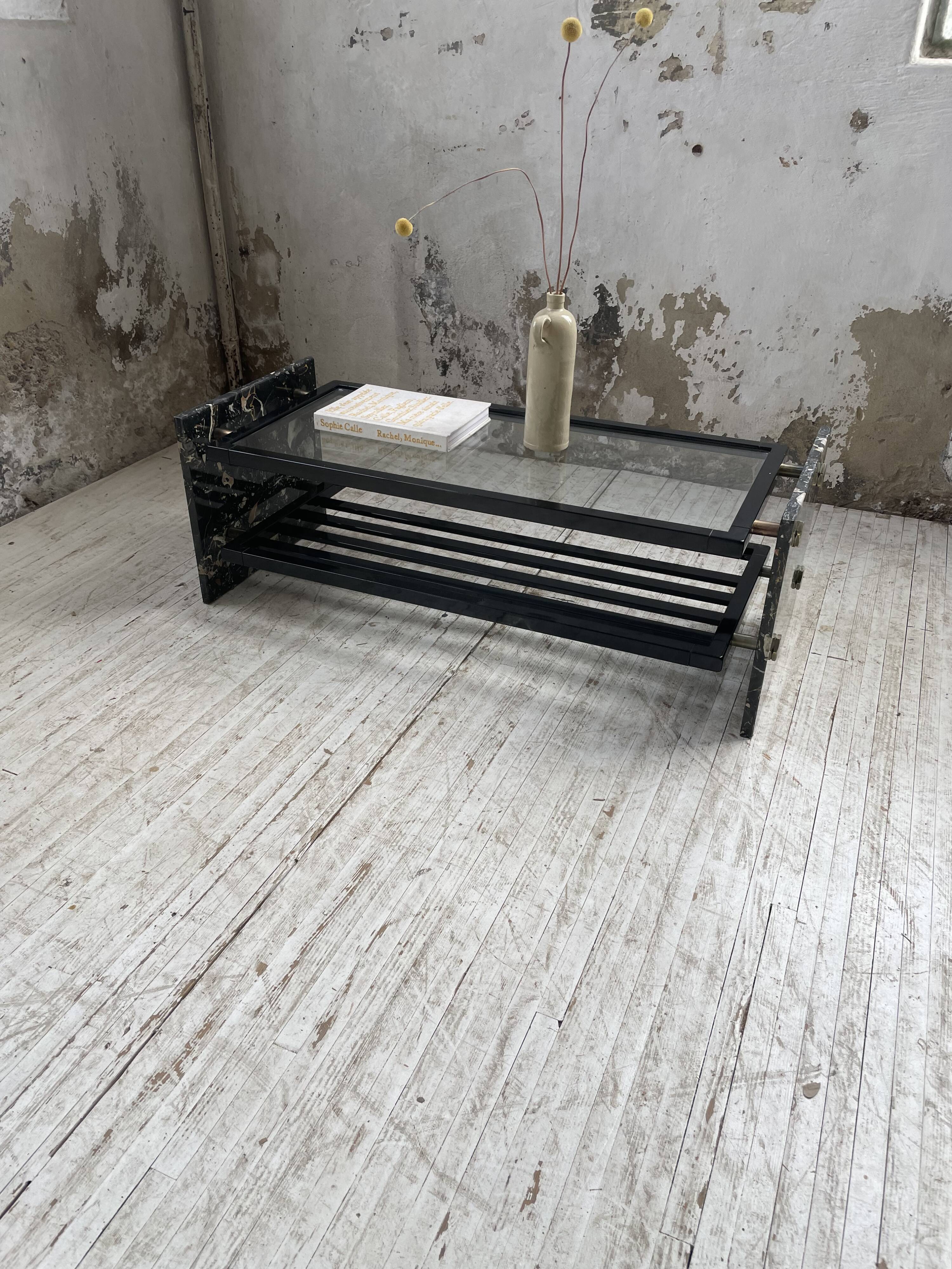 80s Italian marble and glass coffee table