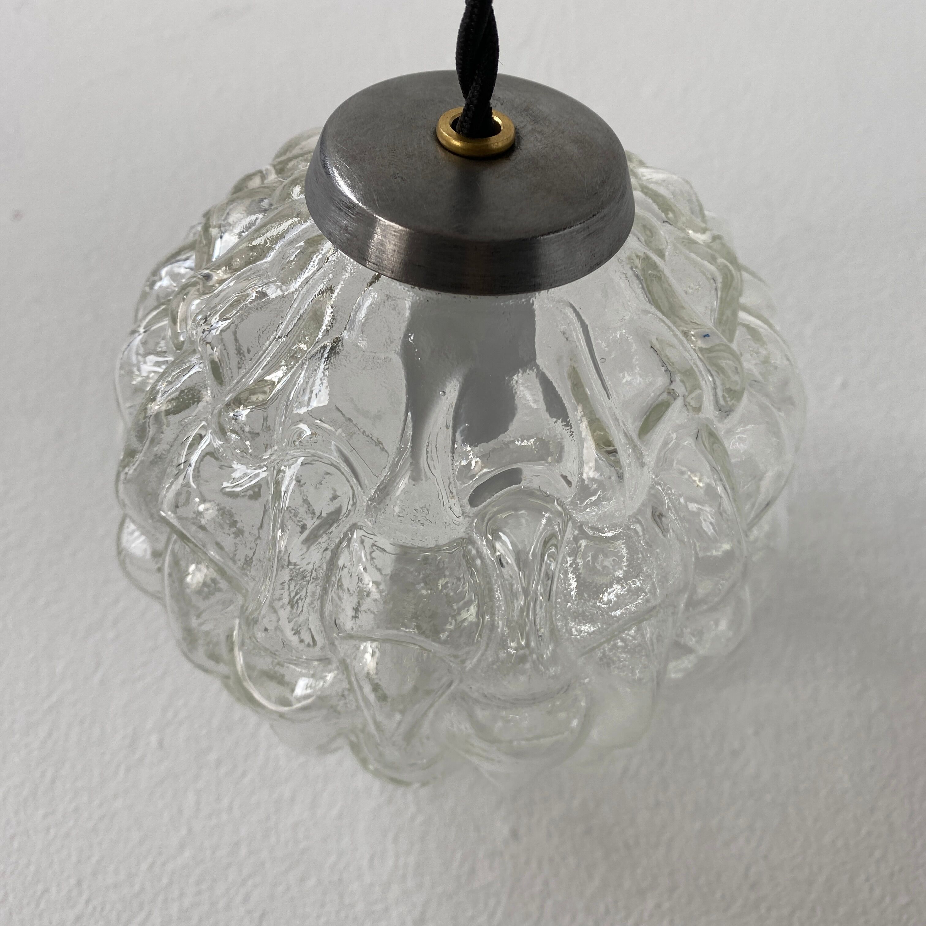 Set of 3 vintage glass pendant lamps