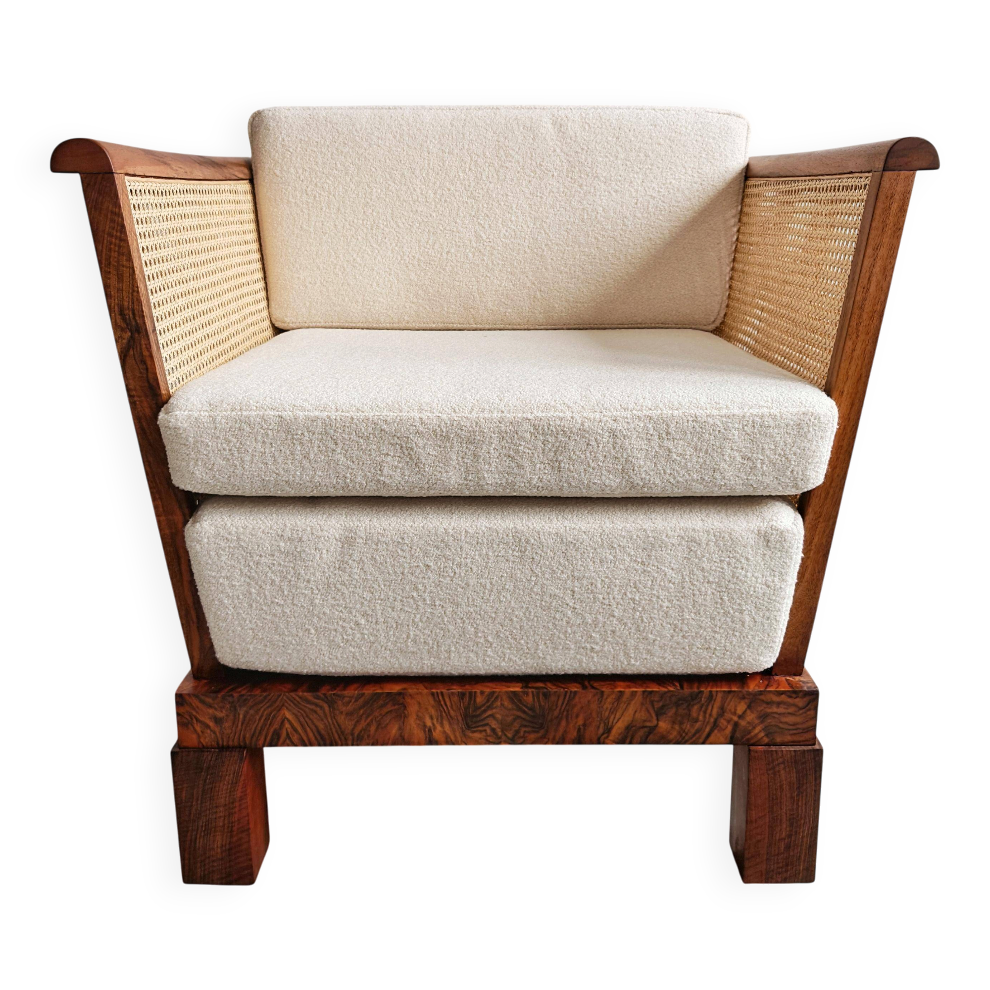 Art Deco club chair in walnut and cane, Austria 1920s