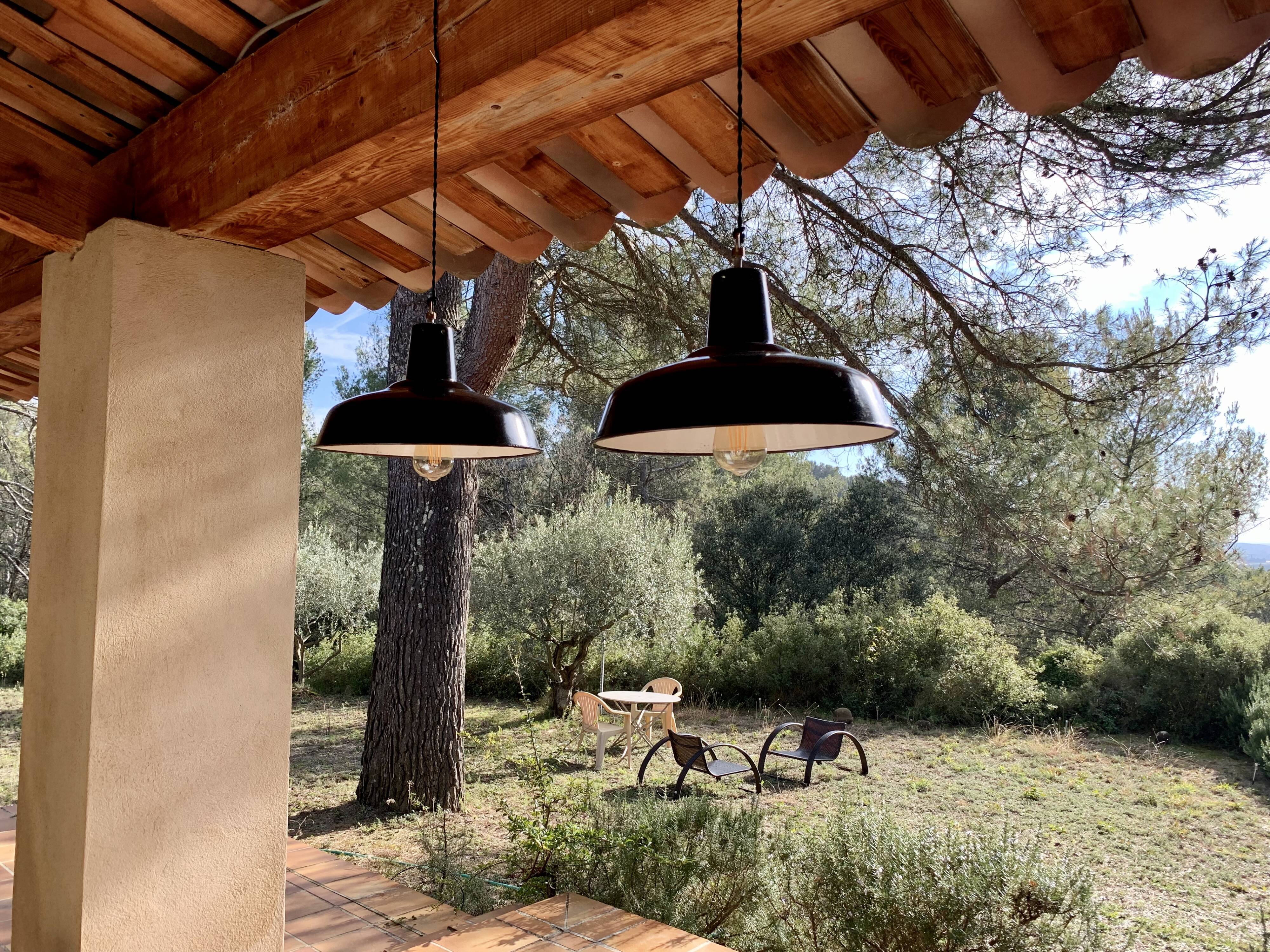 Pair of 40s enamelled XL industrial suspensions